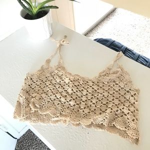 Crochet Crop Top Nude Beige